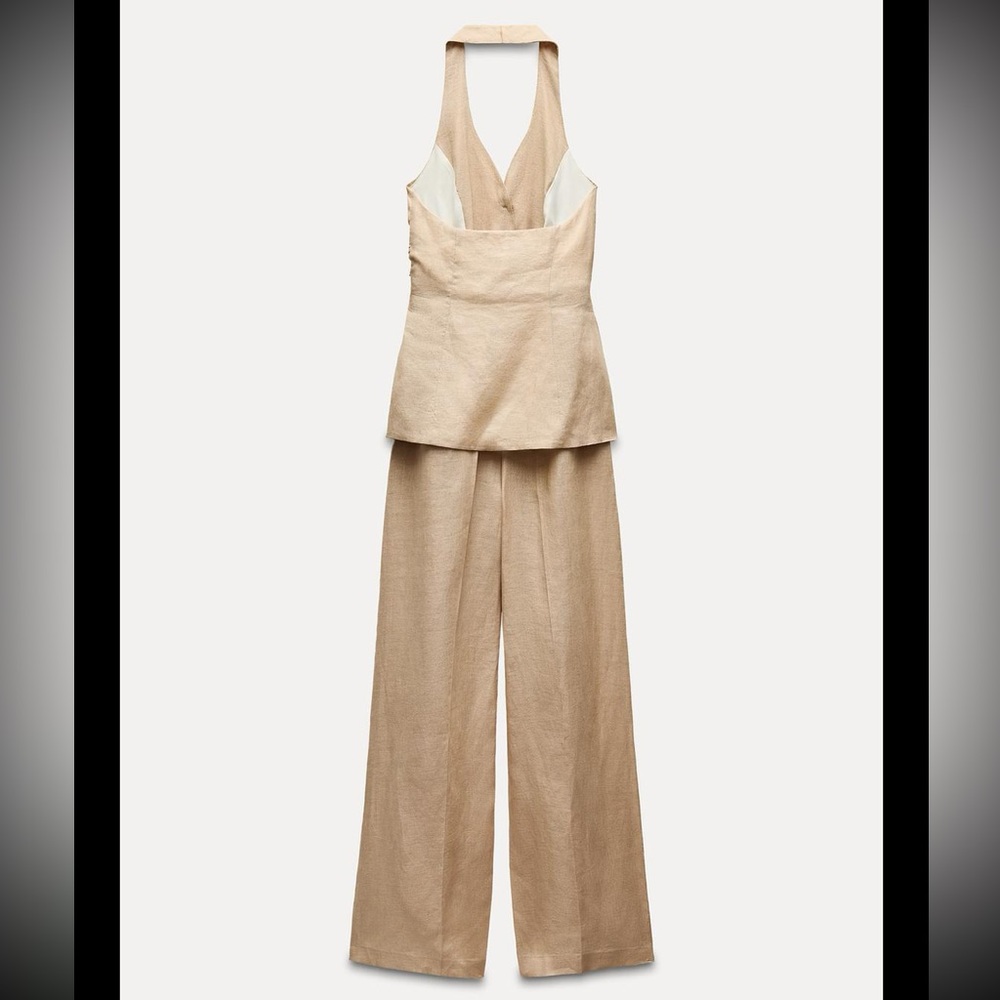 Zara 100% linen halter vest jumpsuit - Picture 3 of 8